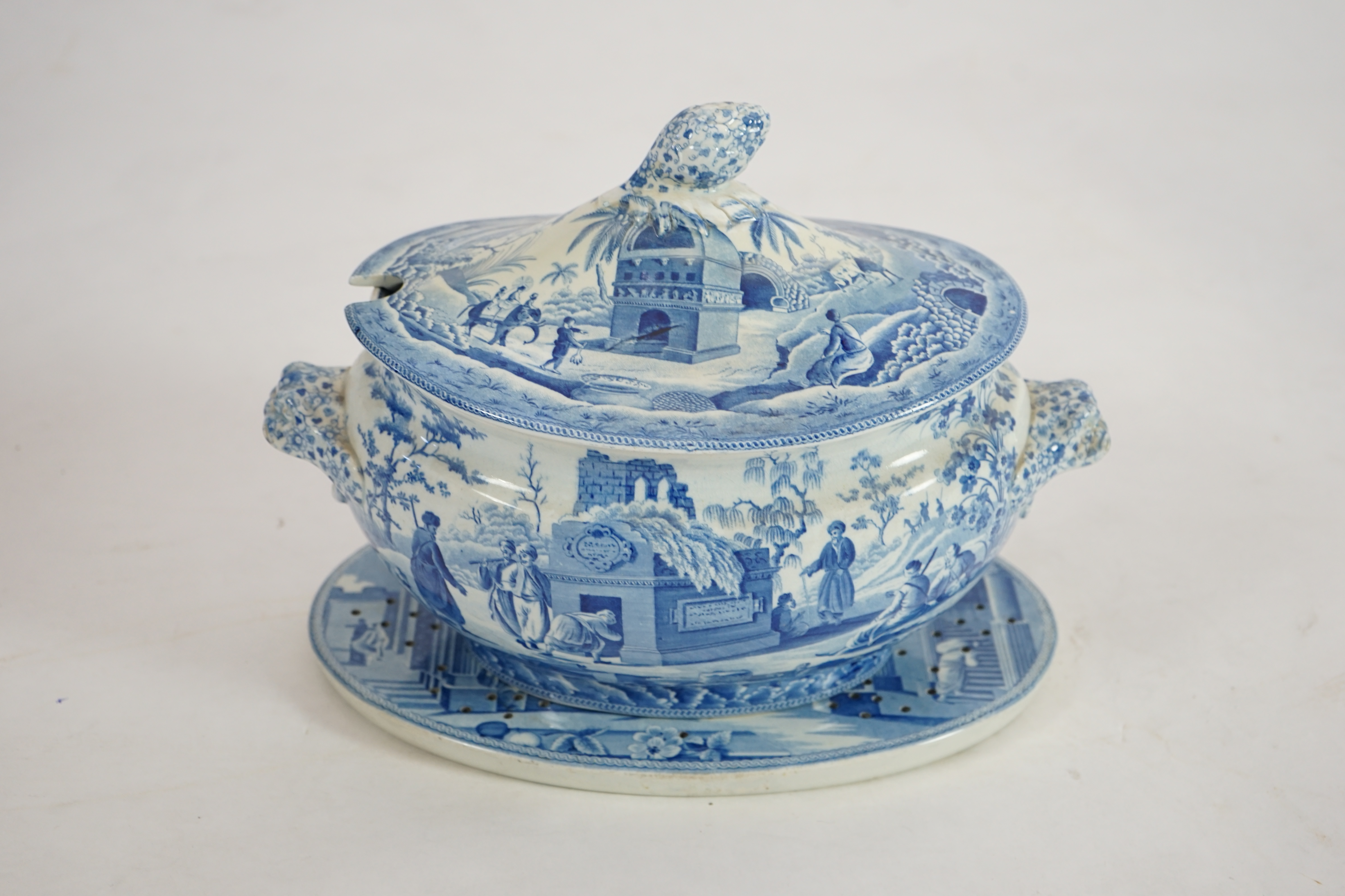 A Spode blue and white Caramanian pattern soup tureen and cover, c.1810